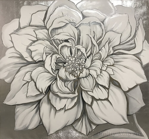 Large Silver White Flower van Dmitry King, Schilderij te koop op Singulart