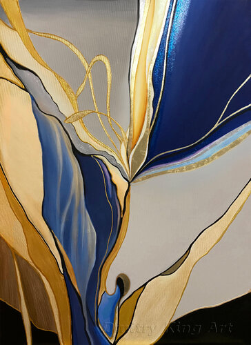 "The birth of Joy" Blue Beige abstract painting with Gold Leaf van Dmitry King, Schilderij te koop op Singulart