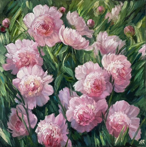Peonies in  Garden di Anna Reznikova, Pittura in vendita su Singulart