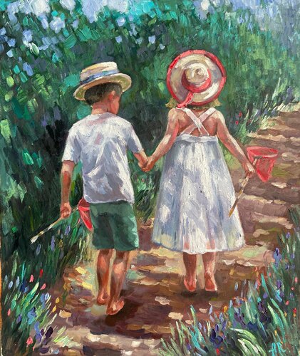 Butterfly chasers di Anna Reznikova, Pittura in vendita su Singulart
