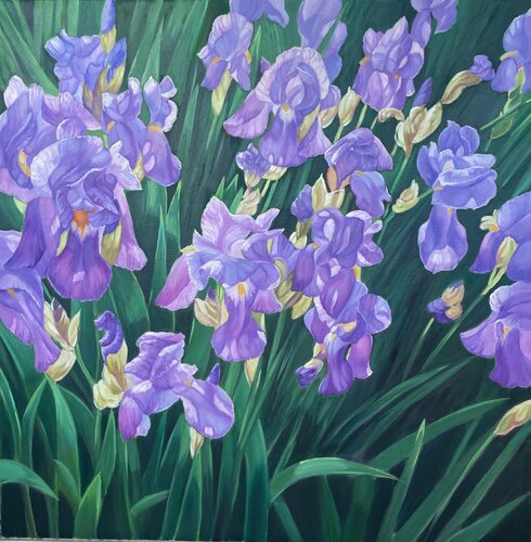 Iridescent Irises van Anna Reznikova, Schilderij te koop op Singulart