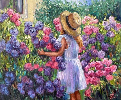 Garden with Hydrangeas di Anna Reznikova, Pittura in vendita su Singulart