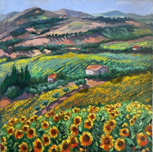 Sunflowers in Tuscany van Anna Reznikova, Schilderij te koop op Singulart