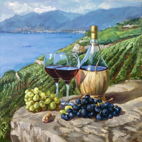Still life with red wine van Anna Reznikova, Schilderij te koop op Singulart