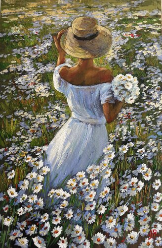 Ocean of Daisies van Anna Reznikova, Schilderij te koop op Singulart