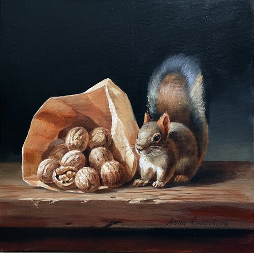 Squirrel and Nuts van Anna Reznikova, Schilderij te koop op Singulart