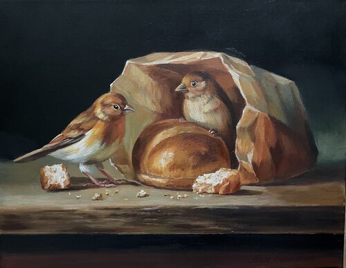 Bread and Birds van Anna Reznikova, Schilderij te koop op Singulart