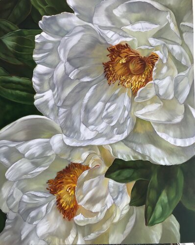 White Peonies di Anna Reznikova, Pittura in vendita su Singulart
