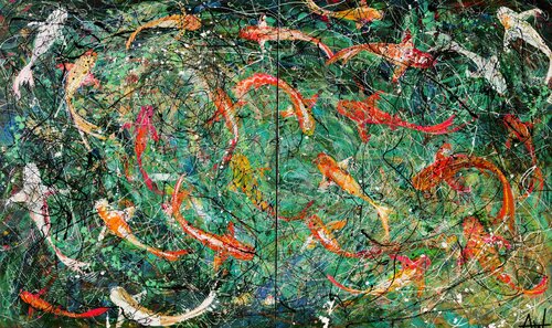 Water Dragons - Large painting on two panels di Angie Wright, Pittura in vendita su Singulart