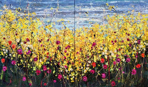 A Yellow Shout of Joy - Large painting on two panels di Angie Wright, Pittura in vendita su Singulart