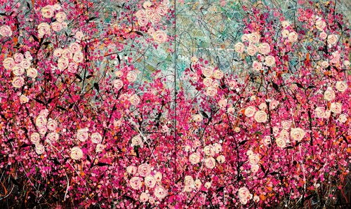 Cherry Tree Tops - Very large painting (Diptych) di Angie Wright, Pittura in vendita su Singulart