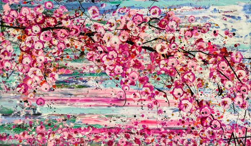 Cherry Blossom Bliss - Oil on canvas di Angie Wright, Pittura in vendita su Singulart