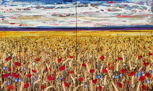 Fields of Gold - Diptych di Angie Wright, Pittura in vendita su Singulart