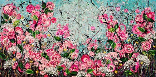 Pretty in Pink - Diptych di Angie Wright, Pittura in vendita su Singulart
