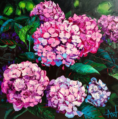 Rosa Hydrangea by Angie Wright, Painting for Sale on Singulart