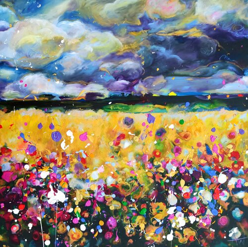 Summer Storms and Wildflowers - Large oil painting di Angie Wright, Pittura in vendita su Singulart