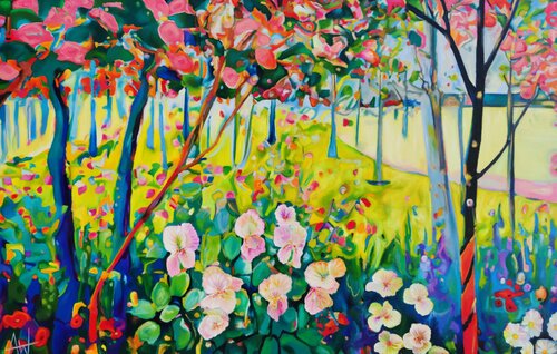 Springtime in Paris - Very large oil painting di Angie Wright, Pittura in vendita su Singulart