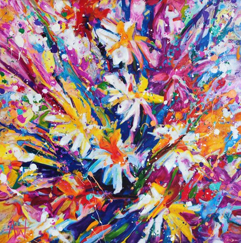 Firecracker - Abstract Floral by Angie Wright, 회화 for Sale on Singulart