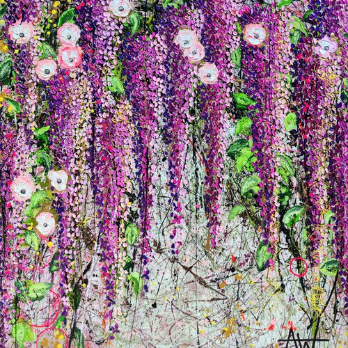 Wild Wisteria, A Pollock Affair Large Oil Painting van Angie Wright, Schilderij te koop op Singulart