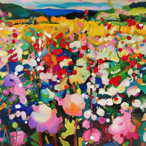 Wildflower Bazaar 2024 di Angie Wright, Pittura in vendita su Singulart