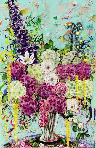 Strawberry Sundae - Large Floral Still Life Painting di Angie Wright, Pittura in vendita su Singulart