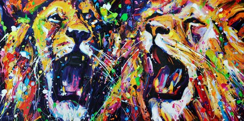 Two Tribes (Diptych) par Angie Wright, Peinture en vente sur Singulart
