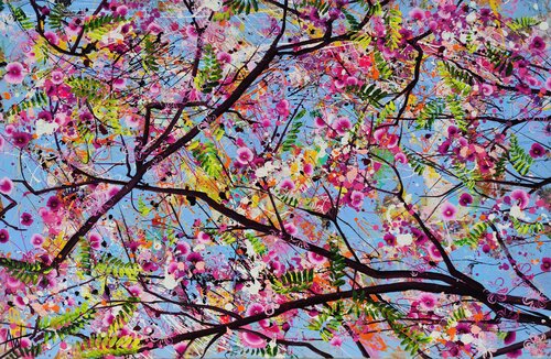 Pink Jacaranda - A Picasso Affair, Large Oil Painting di Angie Wright, Pittura in vendita su Singulart