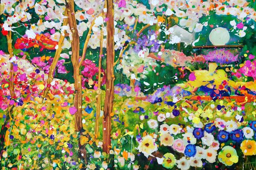 The Midnight Garden - Large Oil Painting di Angie Wright, Pittura in vendita su Singulart