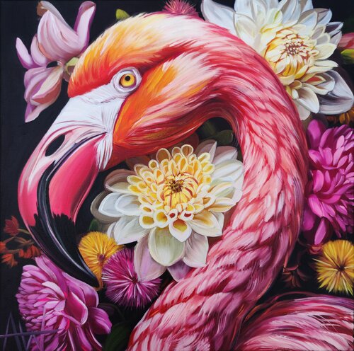 Pretty in Pink Famingo par Angie Wright, Peinture en vente sur Singulart