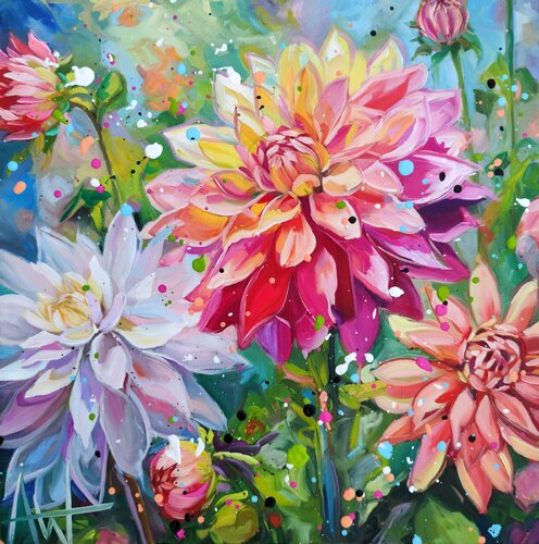 Golden Dahlia di Angie Wright, Pittura in vendita su Singulart
