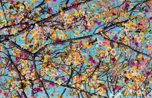 Falling Gold 2025 - A Pablo Picasso Love Affair, Large Oil Painting di Angie Wright, Pittura in vendita su Singulart