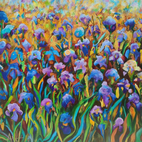 Blue Iris Fields von Angie Wright, Malerei kaufen auf Singulart