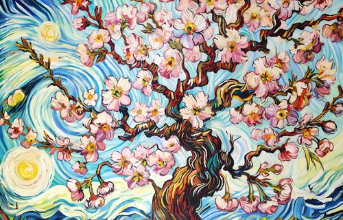 Cherry Blossom Waltz - Van Gogh Inspired by Angie Wright, 회화 for Sale on Singulart