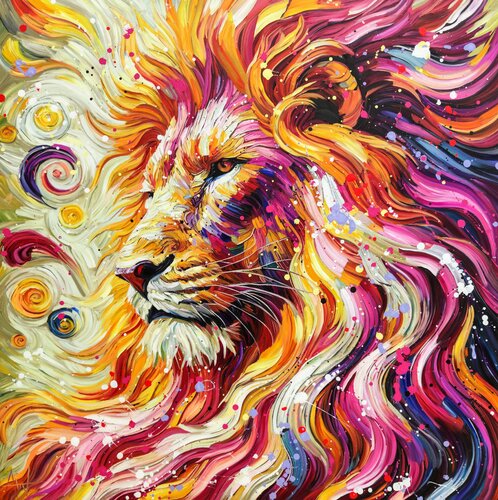 Baber Sher - Portrait of a Lion by Angie Wright, 회화 for Sale on Singulart