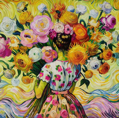 Freya's Garden - Floral Landscape by Angie Wright, 회화 for Sale on Singulart