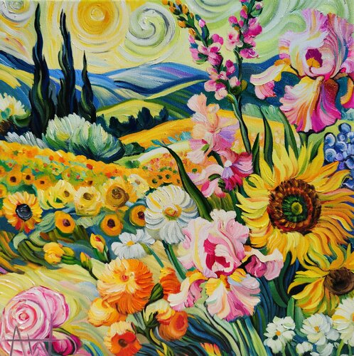 Sunflower Honey  - Inspired by Van Gogh by Angie Wright, 회화 for Sale on Singulart