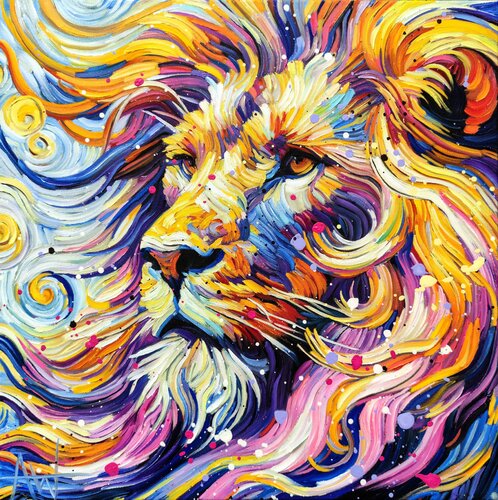Kalahari King - Lion Portrait by Angie Wright, 회화 for Sale on Singulart