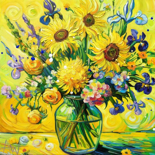 Sunbeam Bouquet - Cheerful Yellow Flowers Painting by Angie Wright, 회화 for Sale on Singulart