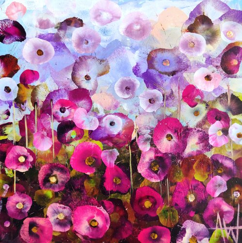 Pink Petal Landscape – Vibrant Abstract Floral Oil Painting Angie Wright