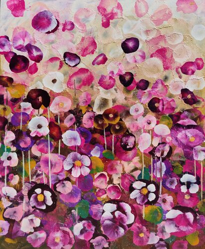 Garden Rhapsody #1 - Abstract Floral Landscape Painting di Angie Wright, Pittura in vendita su Singulart