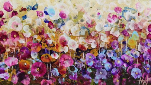 Violet Wildflowers – Expressive Abstract Floral Landscape by Angie Wright, 회화 for Sale on Singulart