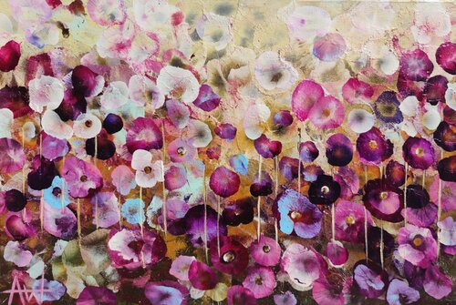 Sweet Pea Dreams – Abstract Floral Oil Painting Landscape de Angie Wright, Pintura a la venta en Singulart