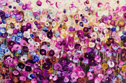 Petals on a Spring Zephyr – Abstract Floral Oil Landscape by Angie Wright, Painting for Sale on Singulart