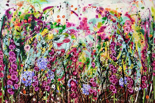 Foxglove Fandango - Large Jackson Pollock inspired diptych van Angie Wright, Schilderij te koop op Singulart