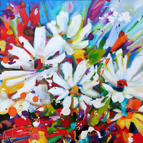 Daisies in the Wind de Angie Wright, Pintura a la venta en Singulart