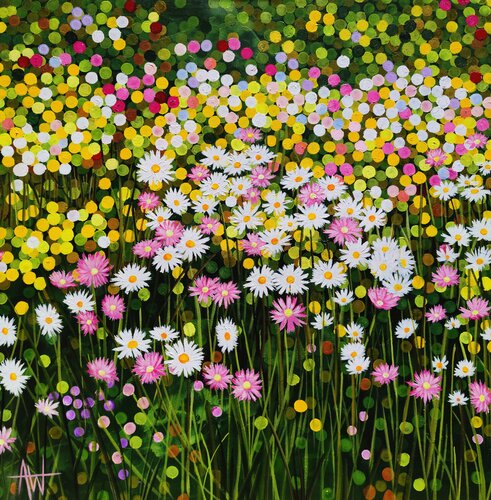 Daisies in the Wind di Angie Wright, Pittura in vendita su Singulart