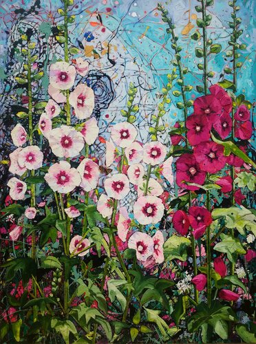Summer Hollyhocks di Angie Wright, Pittura in vendita su Singulart