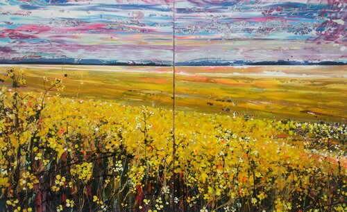 Fields of Gold - Large painting on two panels di Angie Wright, Pittura in vendita su Singulart
