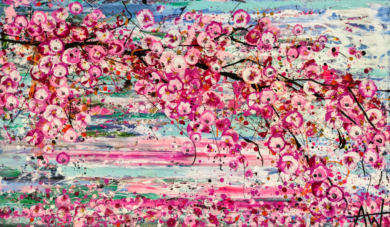 Cherry Blossom Bliss - Oil on canvas Angie Wright