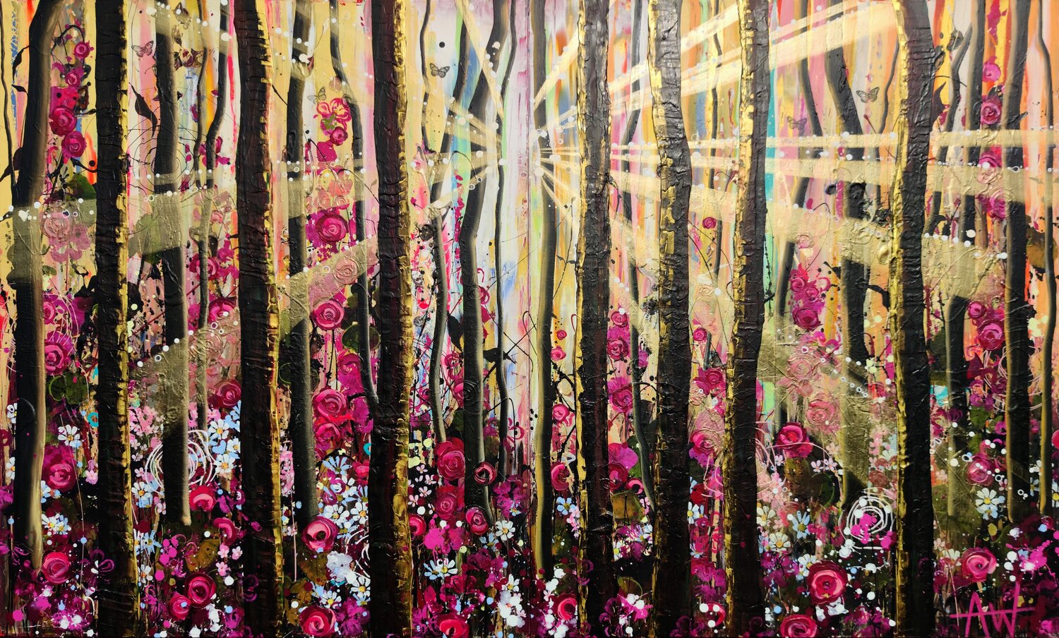 Wild Forest Rose - Diptych Angie Wright Peinture originale à vendre